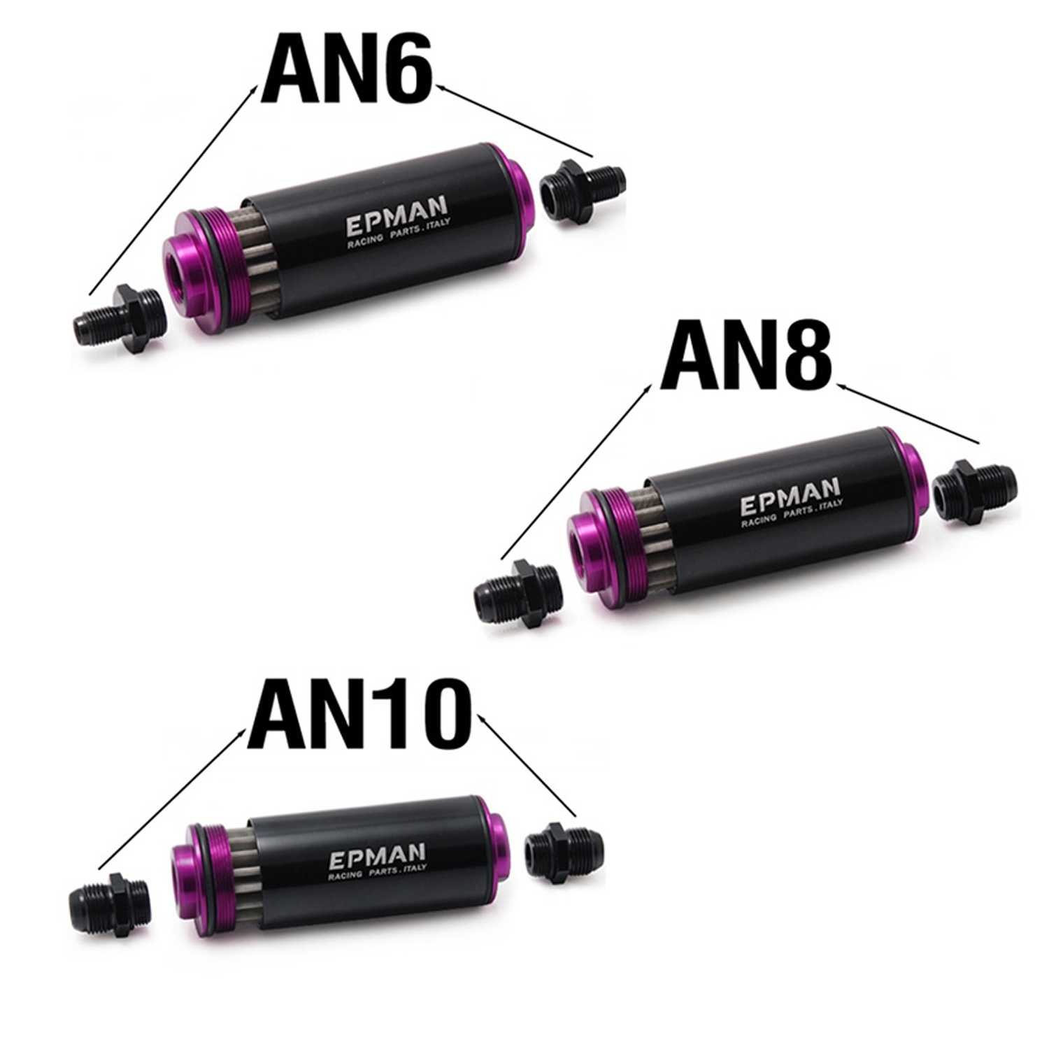 FILTRO DE COMBUSTIBLE EPMAN DE ALTO FLUJO - 100 MICRAS COMPETICIÓN. AN6 AN8 AN10