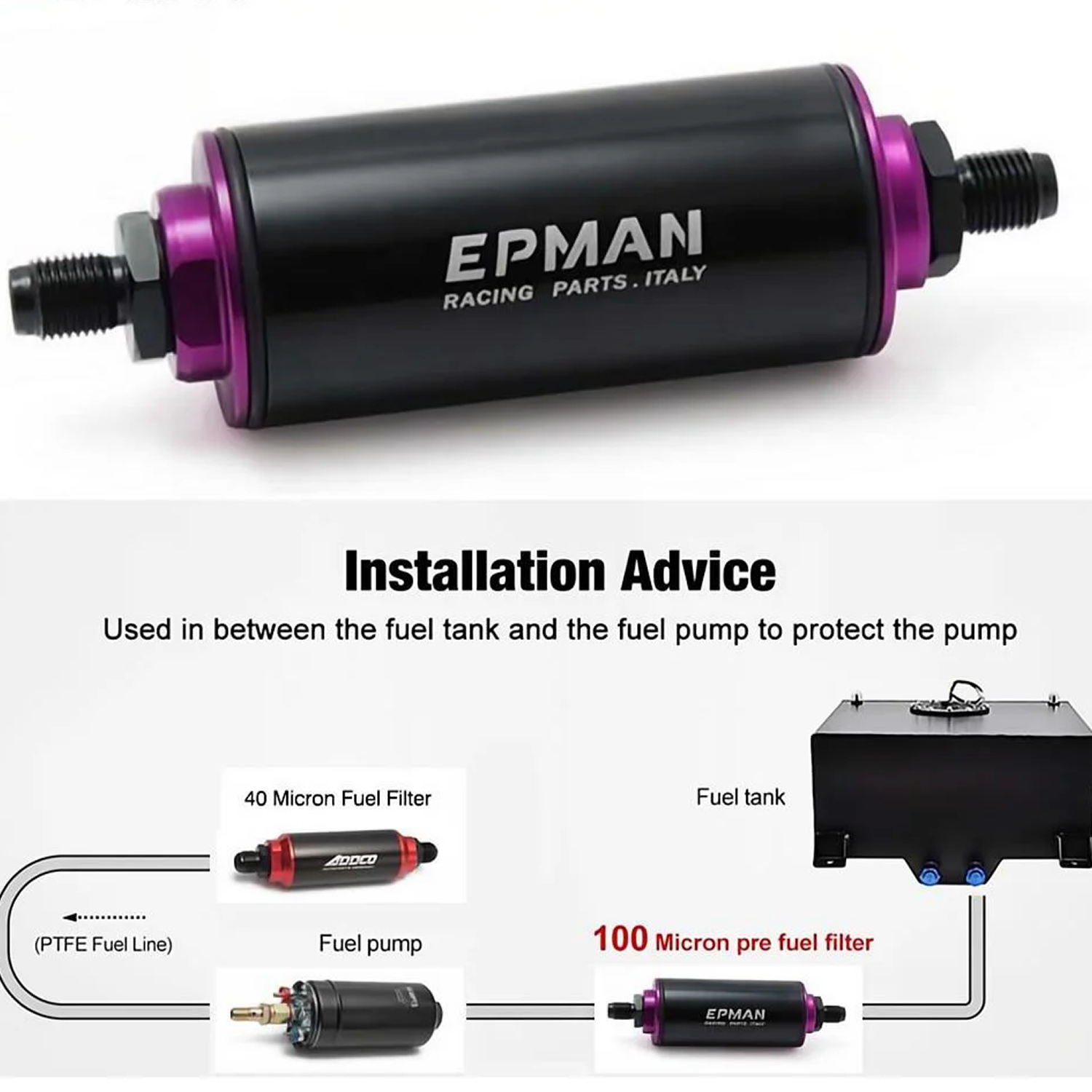 FILTRO DE COMBUSTIBLE EPMAN DE ALTO FLUJO - 100 MICRAS COMPETICIÓN. AN6 AN8 AN10