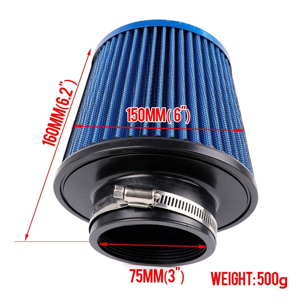 FILTRO DE AIRE BICÓNICO ALTA PERFORMANCE 76MM GREDDY - NEGRO / AZUL / ROJO