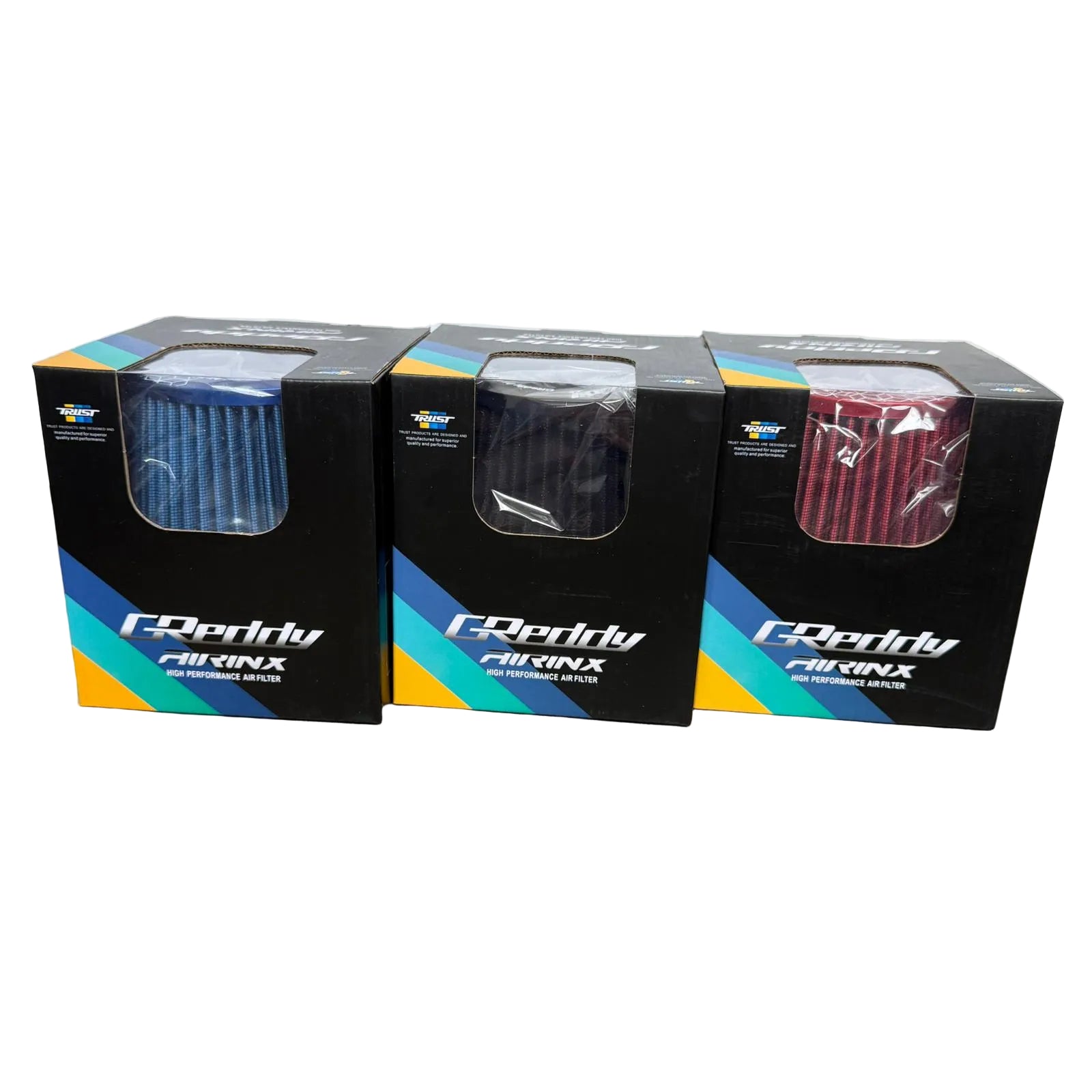 FILTRO DE AIRE BICÓNICO ALTA PERFORMANCE 76MM GREDDY - NEGRO / AZUL / ROJO